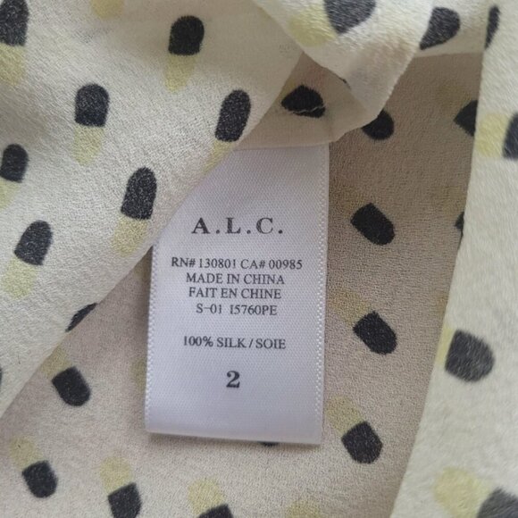 A L C Cream Multicolor Silk Blouse Abstract Print Designer Womens Top Size 2 - Picture 9 of 11